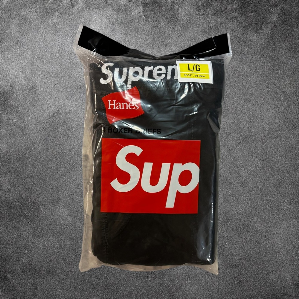 Supreme Hanes Boxer Briefs Black Mens 4 Pack Size Large L 36-38 NWT Streetwear